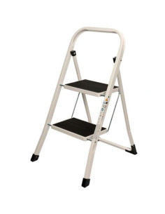 Tradineur - Escalera plegable metálica, 2 peldaños antideslizantes extra anchos y apoyabrazos, carga máx. 150 kg, multiusos, uso