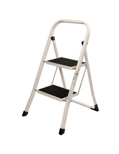 Tradineur - Escalera plegable metálica, 2 peldaños antideslizantes extra anchos y apoyabrazos, carga máx. 150 kg, multiusos, uso