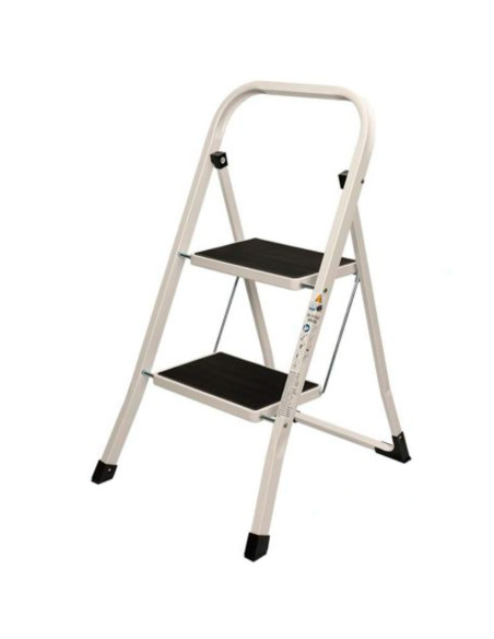 Tradineur - Escalera plegable metálica, 2 peldaños antideslizantes extra anchos y apoyabrazos, carga máx. 150 kg, multiusos, uso Tradineur - Escalera plegable metálica, 2 peldaños antideslizantes extra anchos y apoyabrazos, carga máx. 150 kg, multiusos, uso