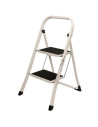 Tradineur - Escalera plegable metálica, 2 peldaños antideslizantes extra anchos y apoyabrazos, carga máx. 150 kg, multiusos, uso