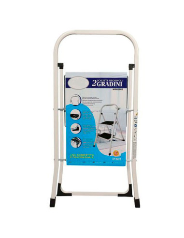Tradineur - Escalera plegable metálica, 2 peldaños antideslizantes extra anchos y apoyabrazos, carga máx. 150 kg, multiusos, uso