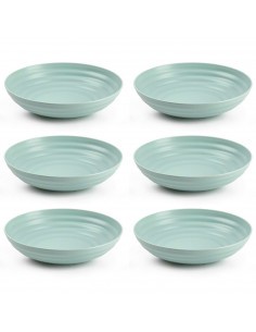 Tradineur - Pack de 6 platos hondos de plástico, reutilizables y reciclables, aptos para uso alimentario, microondas y congelado