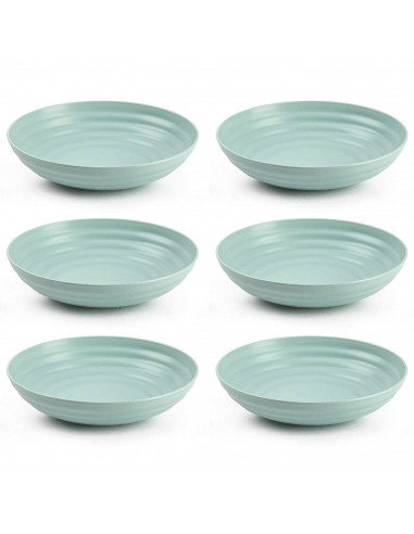 Tradineur - Pack de 6 platos hondos de plástico, reutilizables y reciclables, aptos para uso alimentario, microondas y congelado