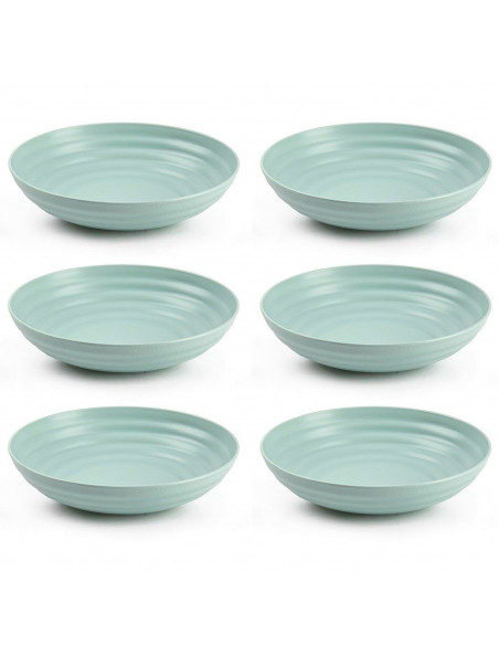 Tradineur - Pack de 6 platos hondos de plástico, reutilizables y reciclables, aptos para uso alimentario, microondas y congelado