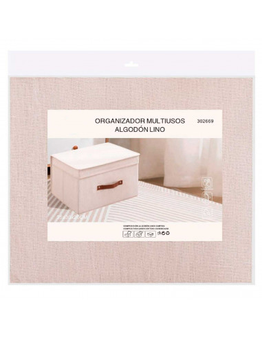 Tradineur - Organizador rectangular de tela con asa y tapa, caja plegable de algodón, ordenación, ropa, armario, almacenamiento,