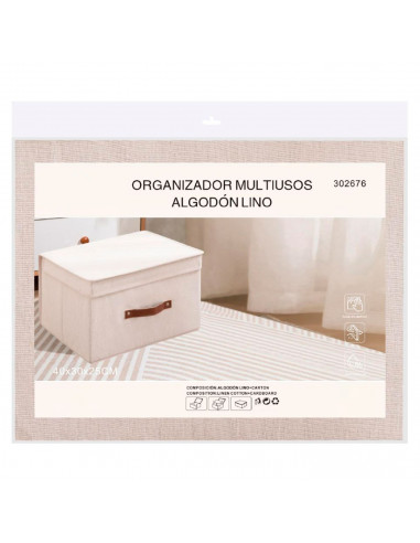 Tradineur - Organizador rectangular de tela con asa y tapa, caja plegable de algodón, ordenación, ropa, armario, almacenamiento,