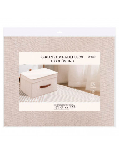 Tradineur - Organizador rectangular de tela con asa y tapa, caja plegable de algodón, ordenación, ropa, armario, almacenamiento,