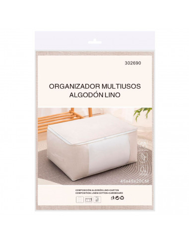 Tradineur - Organizador de tela con cremallera, caja plegable de algodón, ordenación, ropa, armario, almacenamiento, 45 x 45 x 2