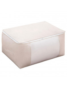 Tradineur - Organizador rectangular de tela con cremallera, caja plegable de algodón, ordenación, ropa, armario, almacenamiento,