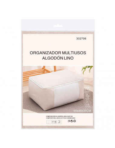 Tradineur - Organizador rectangular de tela con cremallera, caja plegable de algodón, ordenación, ropa, armario, almacenamiento,