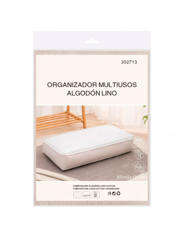 Tradineur - Organizador rectangular de tela con cremallera, caja plegable de algodón, ordenación, ropa, armario, almacenamiento,