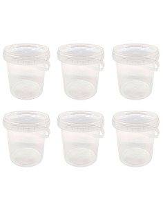 Tradineur - Pack de 6 cubos transparentes de plástico con tapa y asa, aptos para uso alimentario, herméticos y estables, fabrica