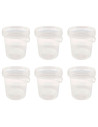 Tradineur - Pack de 6 cubos transparentes de plástico con tapa y asa, aptos para uso alimentario, herméticos y estables, fabrica