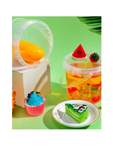 Tradineur - Pack de 6 cubos transparentes de plástico con tapa y asa, aptos para uso alimentario, herméticos y estables, fabrica