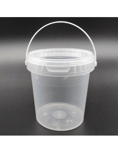Tradineur - Pack de 6 cubos transparentes de plástico con tapa y asa, aptos para uso alimentario, herméticos y estables, fabrica