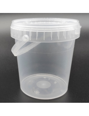 Tradineur - Pack de 6 cubos transparentes de plástico con tapa y asa, aptos para uso alimentario, herméticos y estables, fabrica