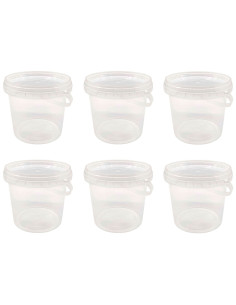 Tradineur - Pack de 6 cubos transparentes de plástico con tapa y asa, aptos para uso alimentario, herméticos y estables, fabrica