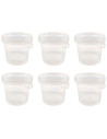 Tradineur - Pack de 6 cubos transparentes de plástico con tapa y asa, aptos para uso alimentario, herméticos y estables, fabrica