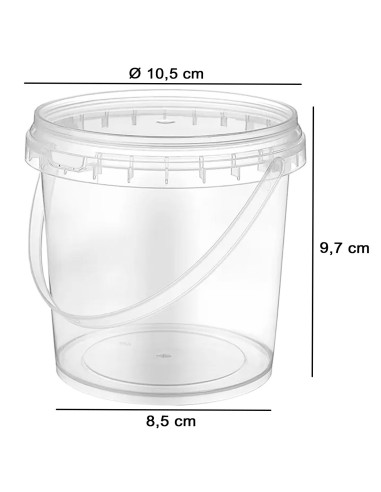Tradineur - Pack de 6 cubos transparentes de plástico con tapa y asa, aptos para uso alimentario, herméticos y estables, fabrica