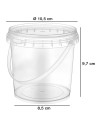 Tradineur - Pack de 6 cubos transparentes de plástico con tapa y asa, aptos para uso alimentario, herméticos y estables, fabrica