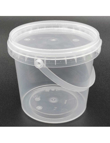 Tradineur - Pack de 6 cubos transparentes de plástico con tapa y asa, aptos para uso alimentario, herméticos y estables, fabrica