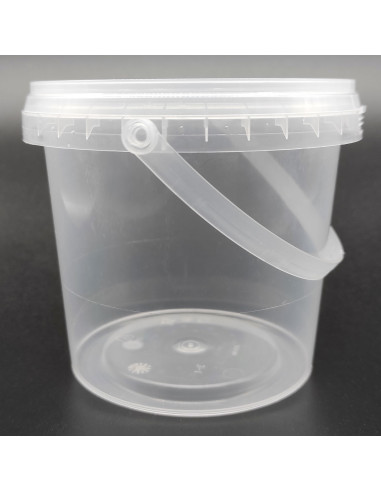 Tradineur - Pack de 6 cubos transparentes de plástico con tapa y asa, aptos para uso alimentario, herméticos y estables, fabrica