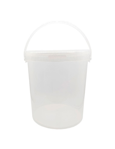 Tradineur - Cubo transparente de plástico con tapa y asa, hermético, estable y resistente, almacenaje, pintura, fabricado en Esp