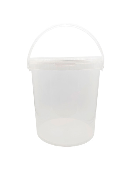 Tradineur - Cubo transparente de plástico con tapa y asa, hermético, estable y resistente, almacenaje, pintura, fabricado en Esp