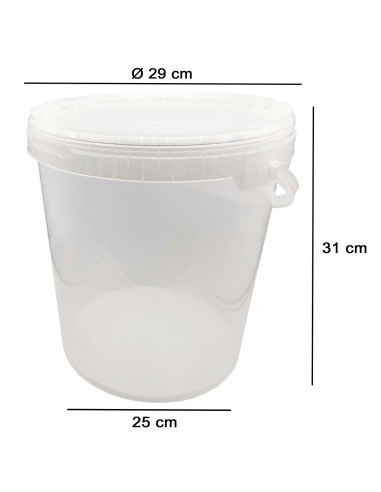 Tradineur - Cubo transparente de plástico con tapa y asa, hermético, estable y resistente, almacenaje, pintura, fabricado en Esp