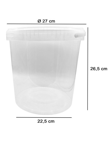 Tradineur - Cubo transparente de plástico con tapa y asa, apto para uso alimentario, hermético y estable, fabricado en España -