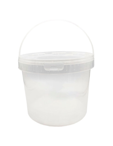 Tradineur - Cubo transparente de plástico con tapa y asa, apto para uso alimentario, hermético y estable, fabricado en España -