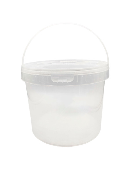 Tradineur - Cubo transparente de plástico con tapa y asa, apto para uso alimentario, hermético y estable, fabricado en España -