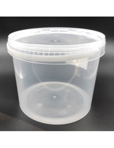 Tradineur - Cubo transparente de plástico con tapa y asa, apto para uso alimentario, hermético y estable, fabricado en España -