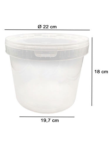 Tradineur - Cubo transparente de plástico con tapa y asa, apto para uso alimentario, hermético y estable, fabricado en España -