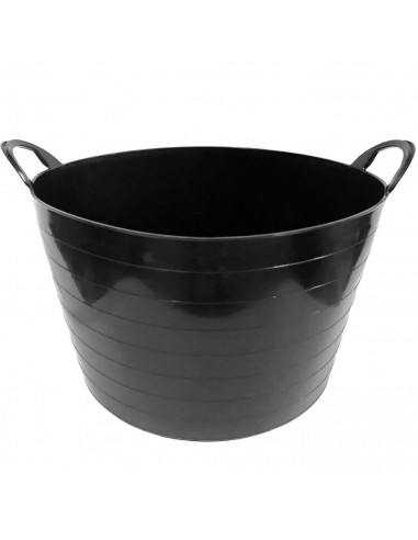 Tradineur - Capazo de plástico 65 litros 33 x 51,5 cm de color negro para distintos usos. Cesto, cubo flexible, contenedor multi