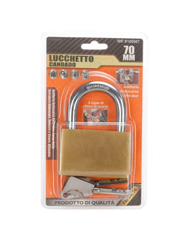 Tradineur - Candado de latón con 3 llaves, arco bajo de acero endurecido, máxima seguridad, taquillas, gimnasio, maleta, armario