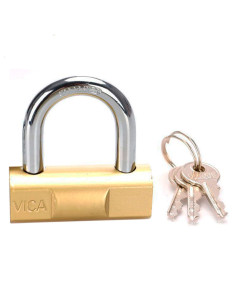 Tradineur - Candado de latón con 3 llaves, arco bajo de acero endurecido, máxima seguridad, cierres fincas, vallas, puertas, gar
