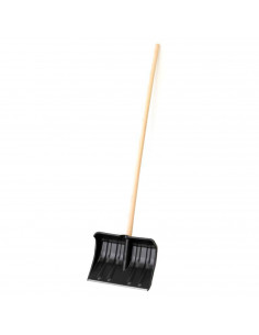 Tradineur - Pala quitanieves con mango de madera de 140 cm, plástico resistente, cavar, recoger nieve, tierra, barro (Negro - 16