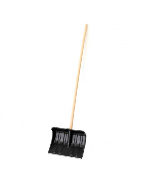 Tradineur - Pala quitanieves con mango de madera de 140 cm, plástico resistente, cavar, recoger nieve, tierra, barro (Negro - 16