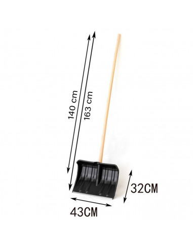 Tradineur - Pala quitanieves con mango de madera de 140 cm, plástico resistente, cavar, recoger nieve, tierra, barro (Negro - 16