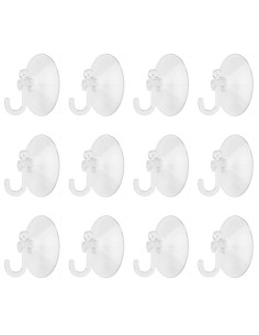 Tradineur - Pack de 12 ganchos de ventosa, uso universal, sin taladrar ni pegar, perchas, colgadores, pared, baño, cocina (Trans