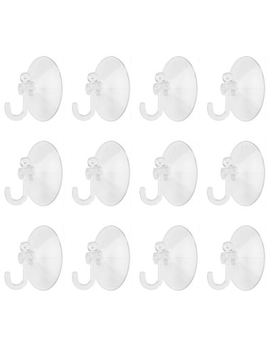 Tradineur - Pack de 12 ganchos de ventosa, uso universal, sin taladrar ni pegar, perchas, colgadores, pared, baño, cocina (Trans