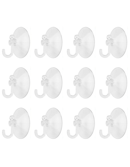 Tradineur - Pack de 12 ganchos de ventosa, uso universal, sin taladrar ni pegar, perchas, colgadores, pared, baño, cocina (Trans