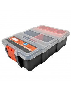 Tradineur - Caja organizadora con múltiples compartimentos y bandeja interior, polipropileno, almacenamiento de herramientas, to