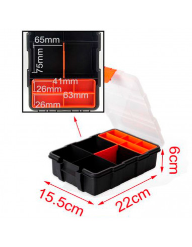 Tradineur - Caja organizadora con múltiples compartimentos y bandeja interior, polipropileno, almacenamiento de herramientas, to