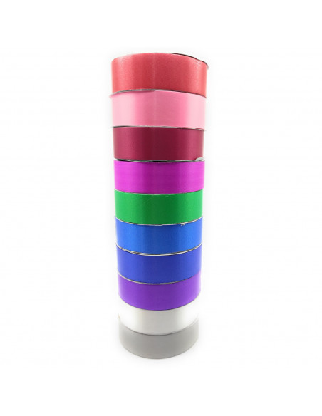 Tradineur - Pack de 10 rollos de cinta de regalo de 3 cm de grosor y 13,7 metros de longjitud, juego de 10 cintas de raso multic