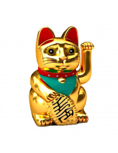 Gato de la suerte dorado, gato de la fortuna a pila, saluda moviendo el brazo, 9 x 16 cm