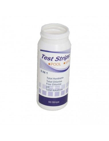 Gerimport - 50 tiras para realizar análisis al agua de piscinas, spas,jacuzzis, con 5 tipos de análisis diferentes. Bote de tira