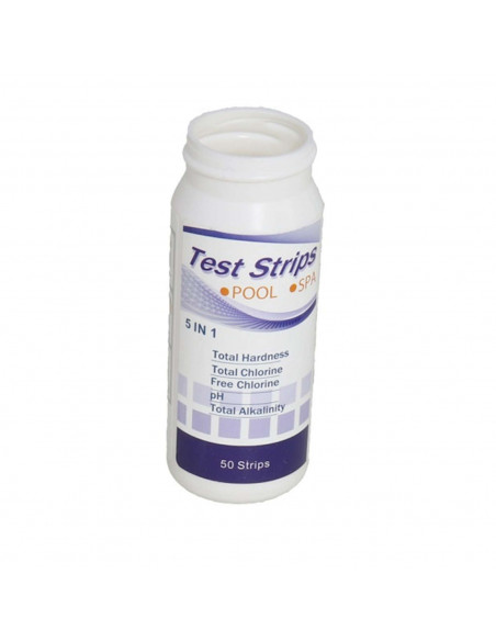 Gerimport - 50 tiras para realizar análisis al agua de piscinas, spas,jacuzzis, con 5 tipos de análisis diferentes. Bote de tira
