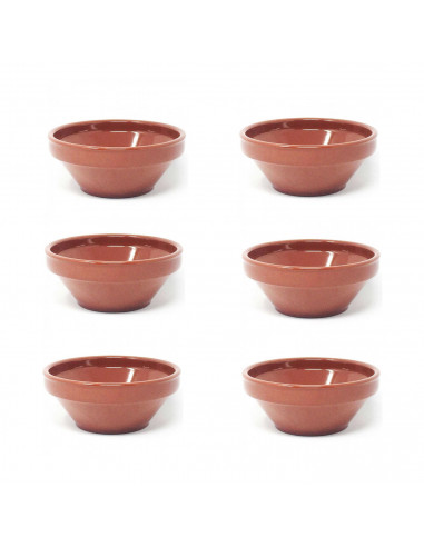 Gerimport - Pack de 6  cuencos de barro liso de 16 cm. de diámetro, juego de 6  tazones de barro 7 x 16 cm